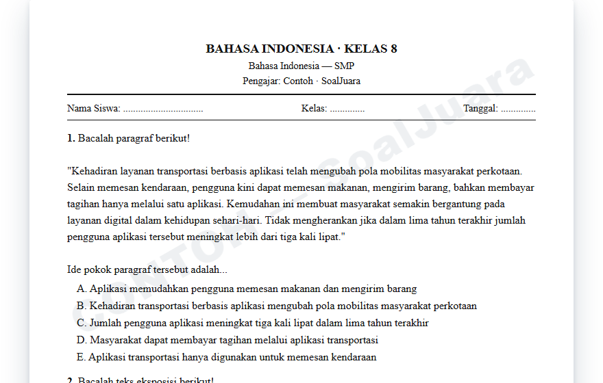 Cuplikan asli Teks Eksposisi & Laporan Observasi — SMP