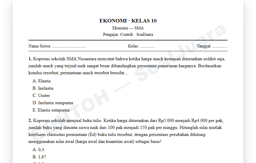 Cuplikan asli Elastisitas Permintaan & Penawaran — SMA