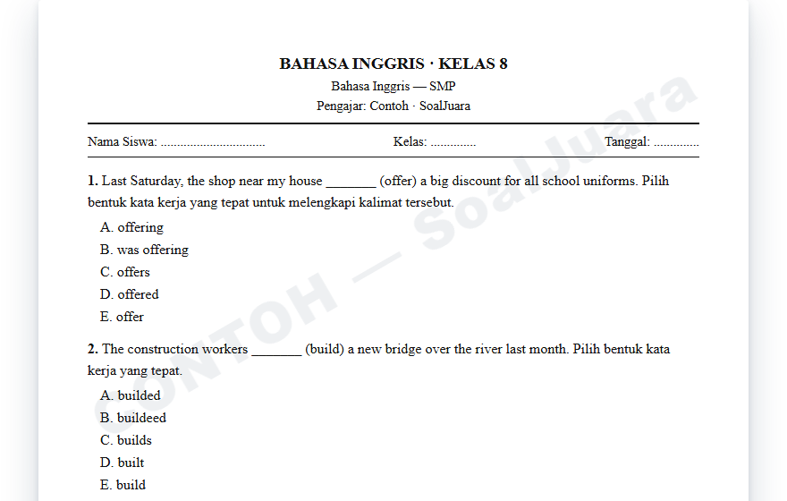 Cuplikan asli Simple Past Tense — SMP